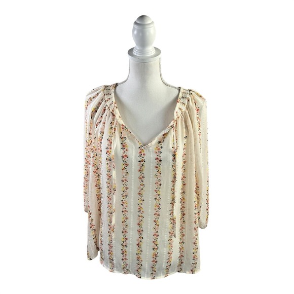 torrid Tops - Torrid Cream and Pink Floral Chiffon Boho Raglan Sleeve Flowy Blouse Size 1
